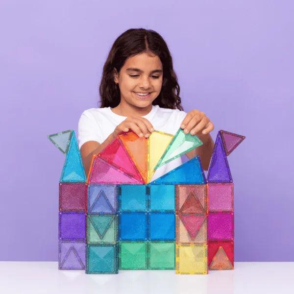 Magnetic Tiles Glitter Castle Pack, 48 Pieces Connetix Lil Tulips