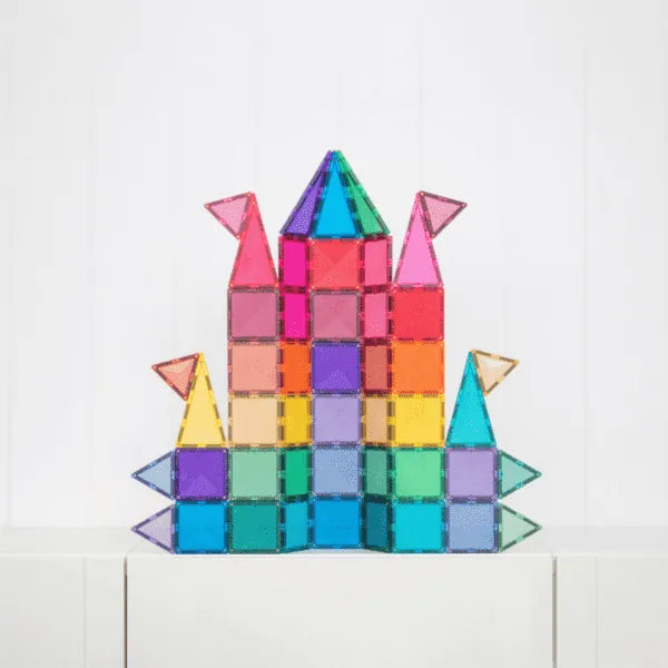 Magnetic Tiles Glitter Castle Pack, 48 Pieces Connetix Lil Tulips