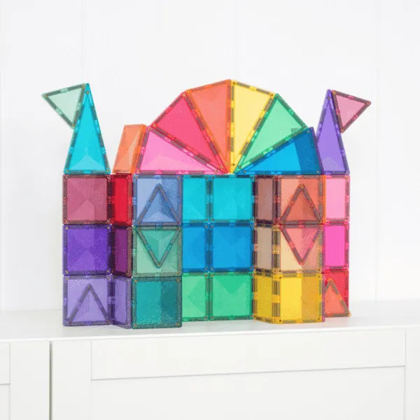 Magnetic Tiles Glitter Castle Pack, 48 Pieces Connetix Lil Tulips