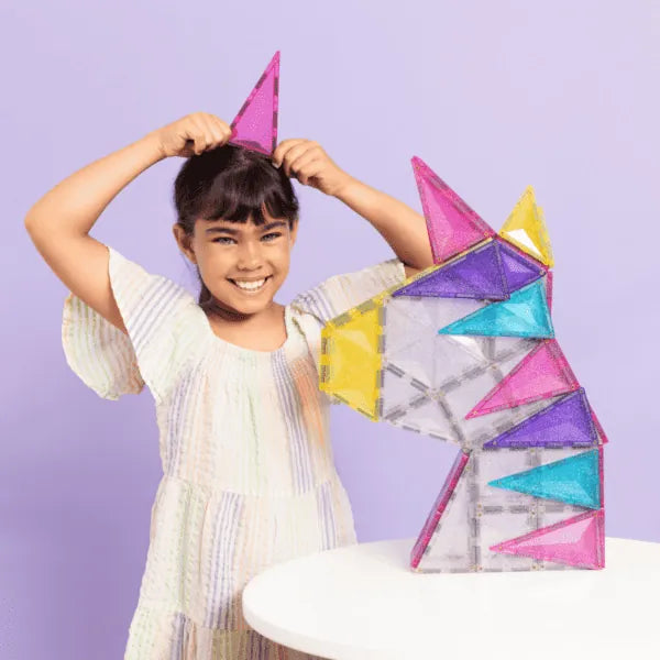 Magnetic Tiles, Glitter Unicorn Pack, 56 Pieces Connetix Lil Tulips