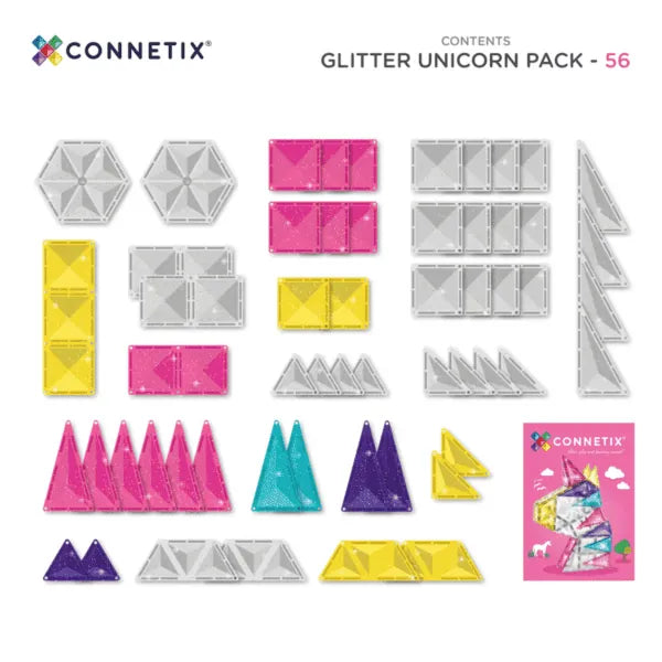 Magnetic Tiles, Glitter Unicorn Pack, 56 Pieces Connetix Lil Tulips
