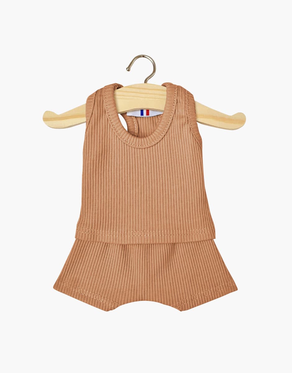 Marcel boy's underwear in brown ribbed knit Minikane Dolls Lil Tulips