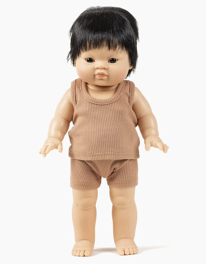 Marcel boy's underwear in brown ribbed knit Minikane Dolls Lil Tulips