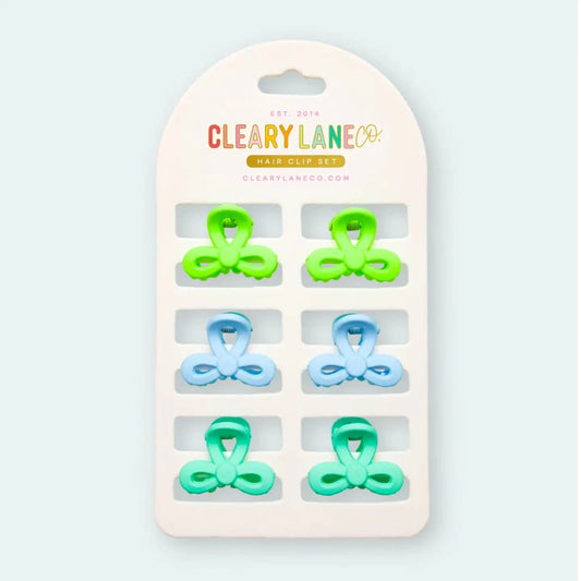 Mini Bow Hair Clip Set | Blue & Green Cleary Lane Lil Tulips