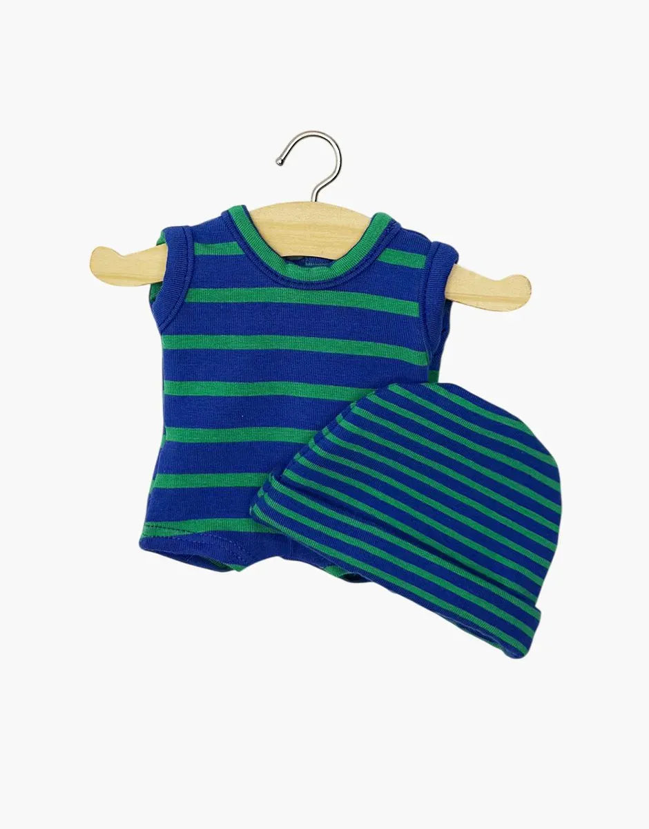 Mini Panchas Clothing  – Blue/Green Striped Marcel Bodysuit Set Minikane Lil Tulips