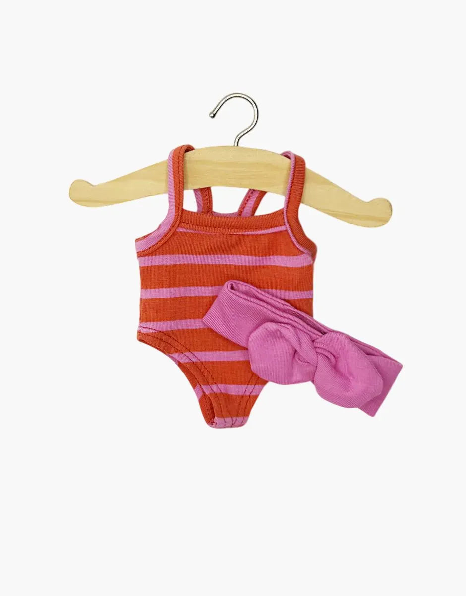 Mini Panchas Clothing  – Pink/Tangerine Striped Bodysuit Set Minikane Lil Tulips