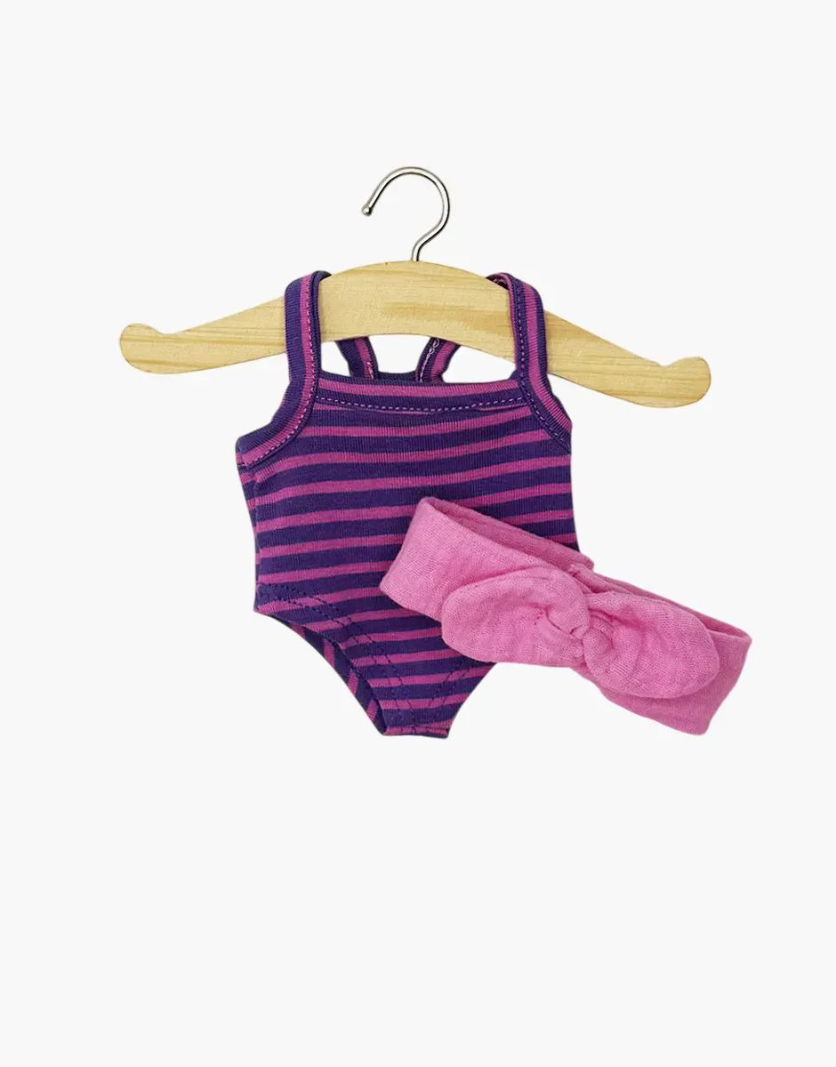 Mini Panchas Clothing  – Purple/Lilac Striped Bodysuit Set Minikane Lil Tulips