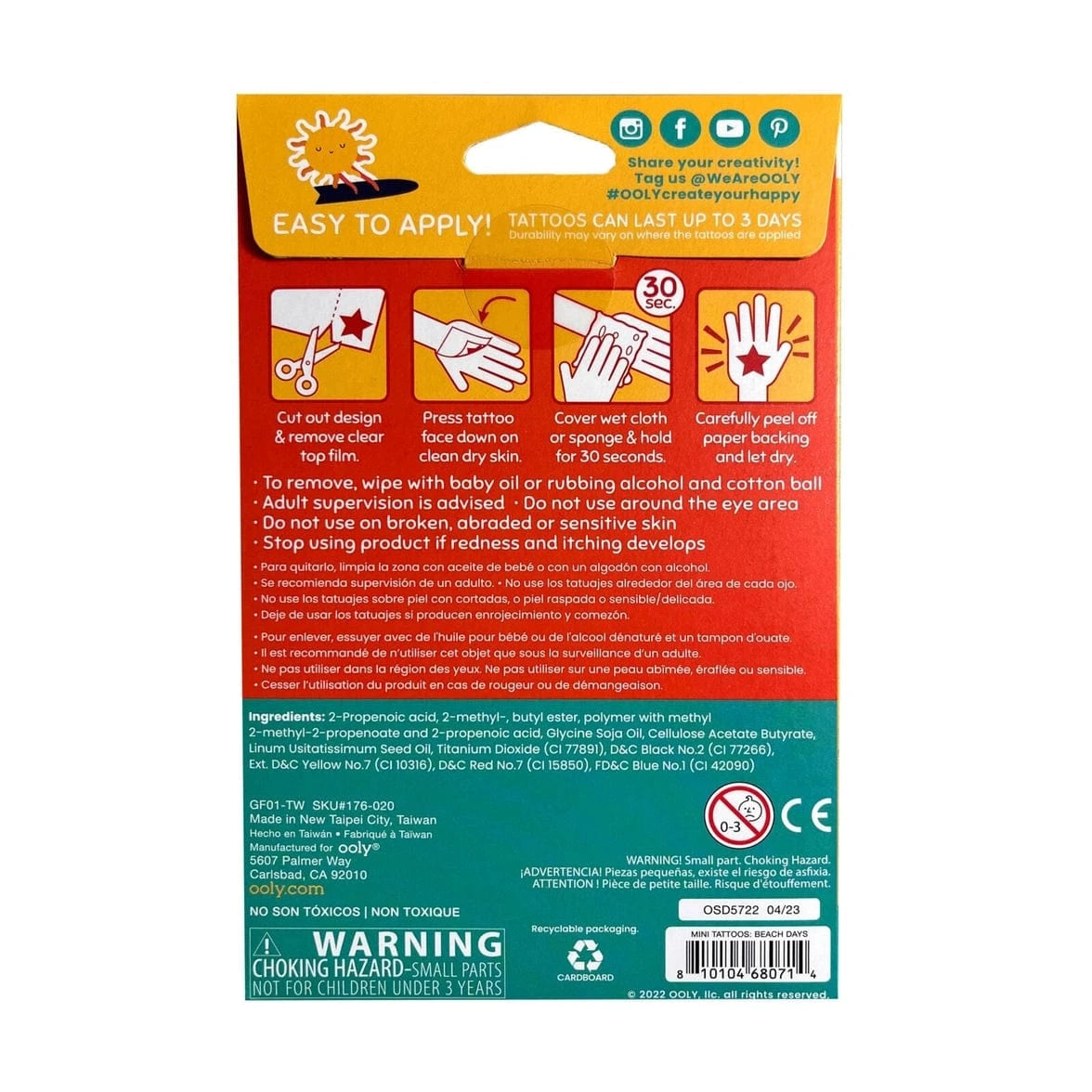 Mini Temporary Tattoos - Beach Days OOLY Lil Tulips