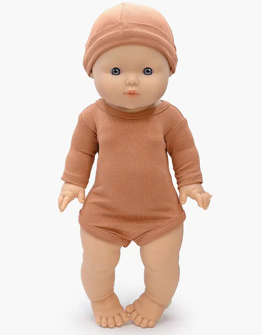 Cesar and his long-sleeved bodysuit and Tico hat in brown sugar jersey