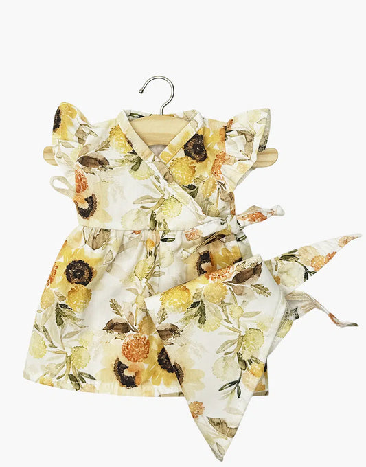 Doll Clothing – Iris dress and scarf set in Sunflower cotton)