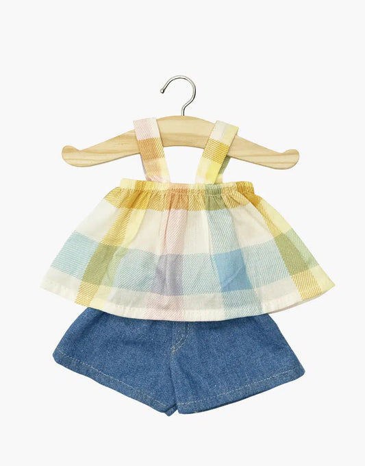 Doll Clothing – Mila pastel tartan check top and denim shorts set