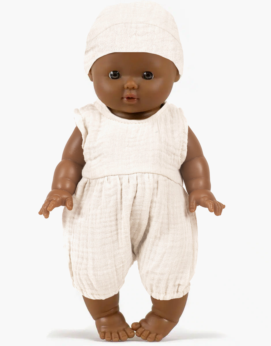 Leon and his Noa romper in pebble cotton gauze with bonnet