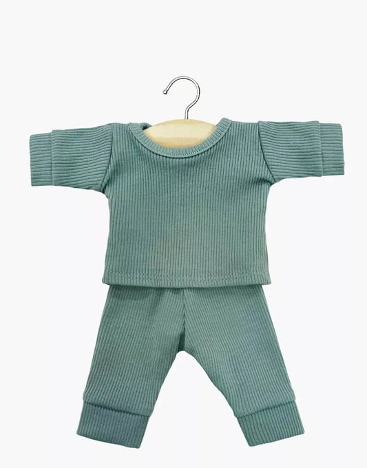 Morgan peacock blue ribbed knit pajamas Minikane Dolls Lil Tulips