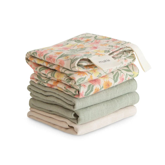 Muslin Cotton Washcloth 5-Pack (Pastel Blooms Combo) Mushie Lil Tulips