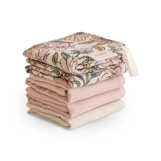 Muslin Cotton Washcloth 5-Pack (Retro Flowers Combo) Mushie Lil Tulips
