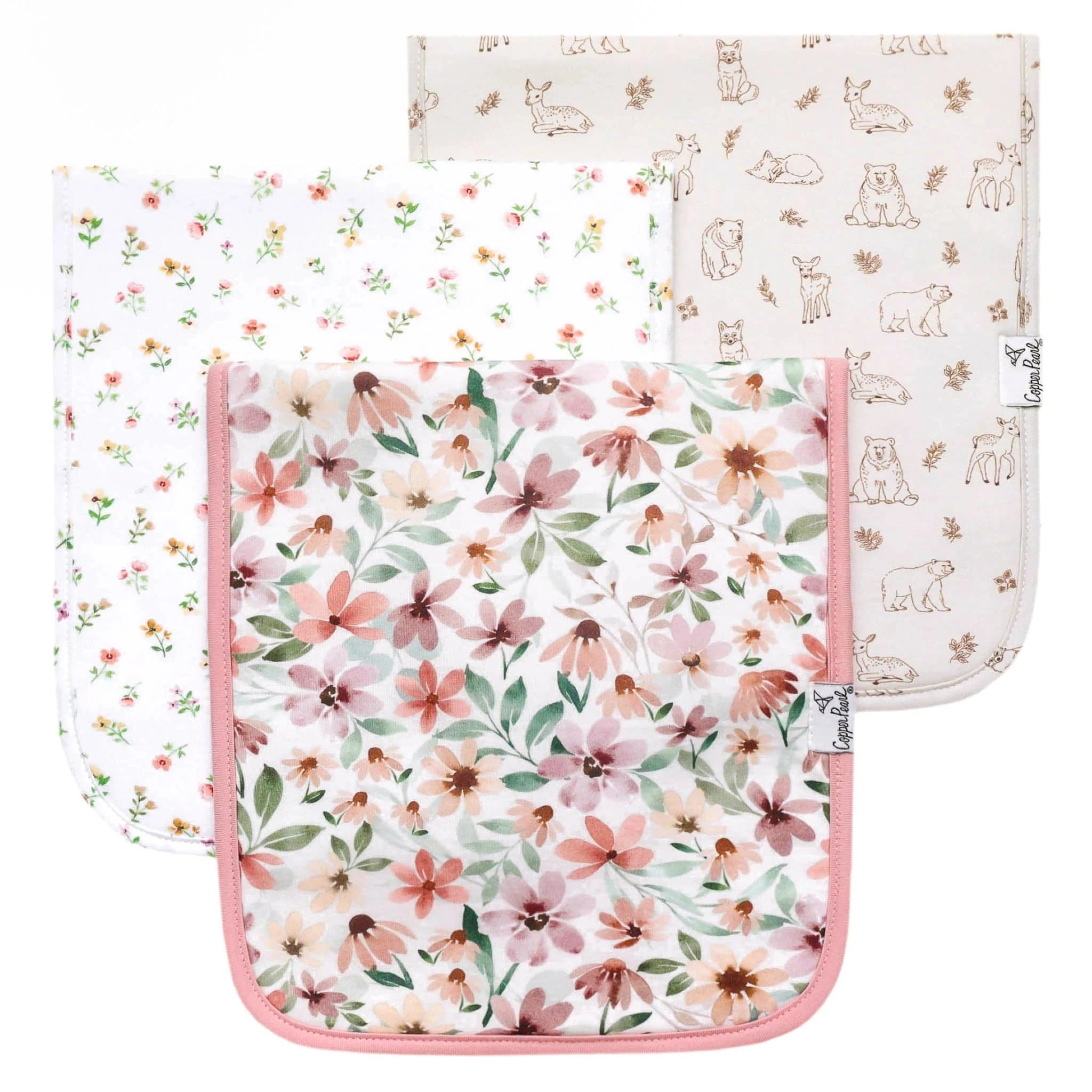 Natalie Burp Cloth Set (3-Pack) Copper Pearl Lil Tulips