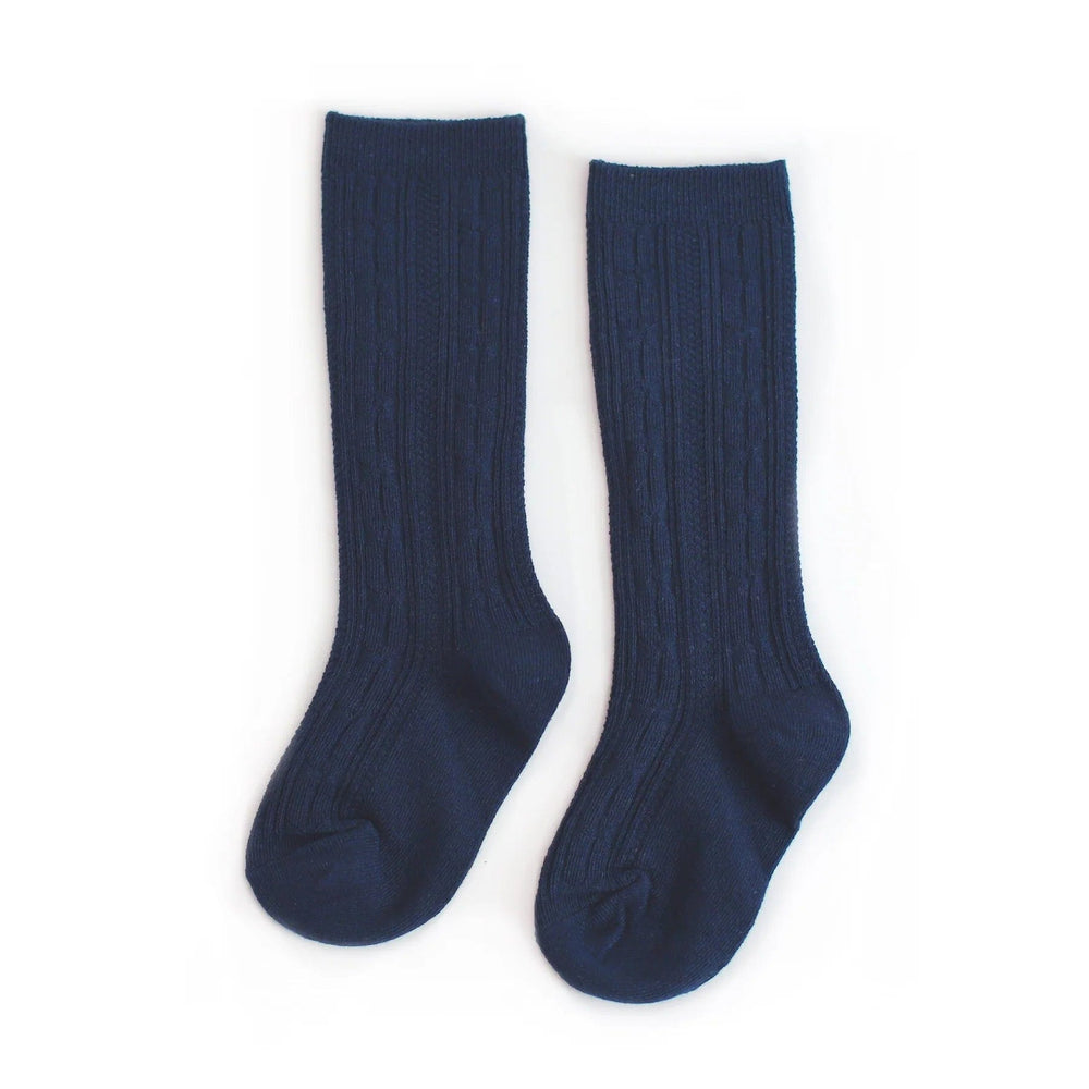 Navy Cable Knit Knee High Socks Little Stocking Company Lil Tulips