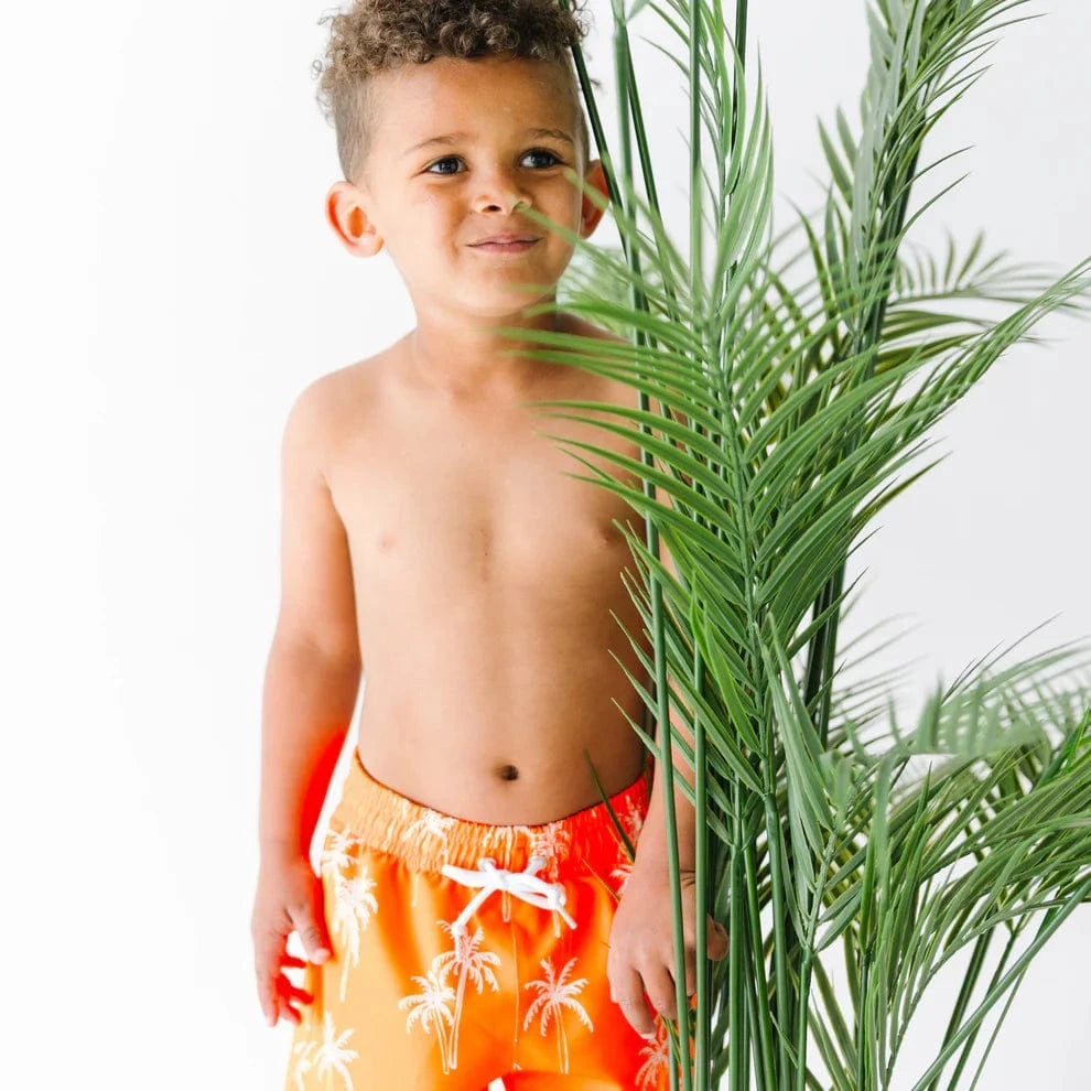 Neon Orange Palms Swim Trunks Brave Little Ones Lil Tulips