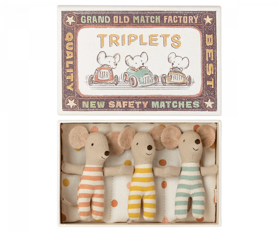 NEW Baby Mice Triplets in Matchbox Maileg Lil Tulips