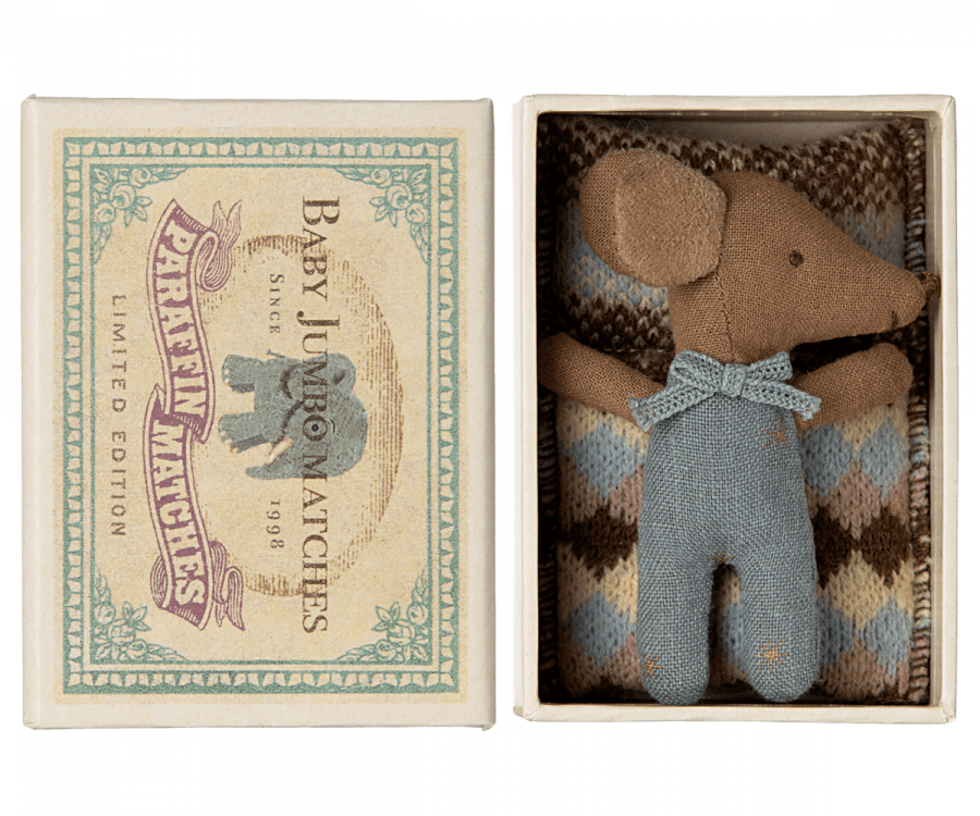 NEW Sleepy/Wakey Baby Mouse in Matchbox - Blue Maileg Lil Tulips