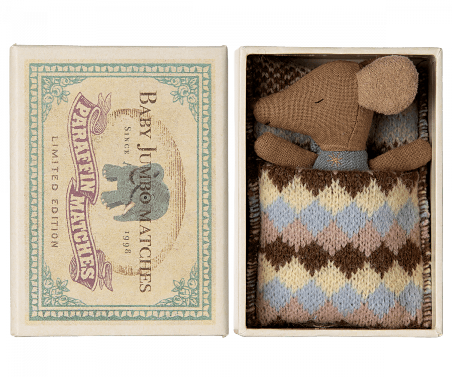 NEW Sleepy/Wakey Baby Mouse in Matchbox - Blue Maileg Lil Tulips