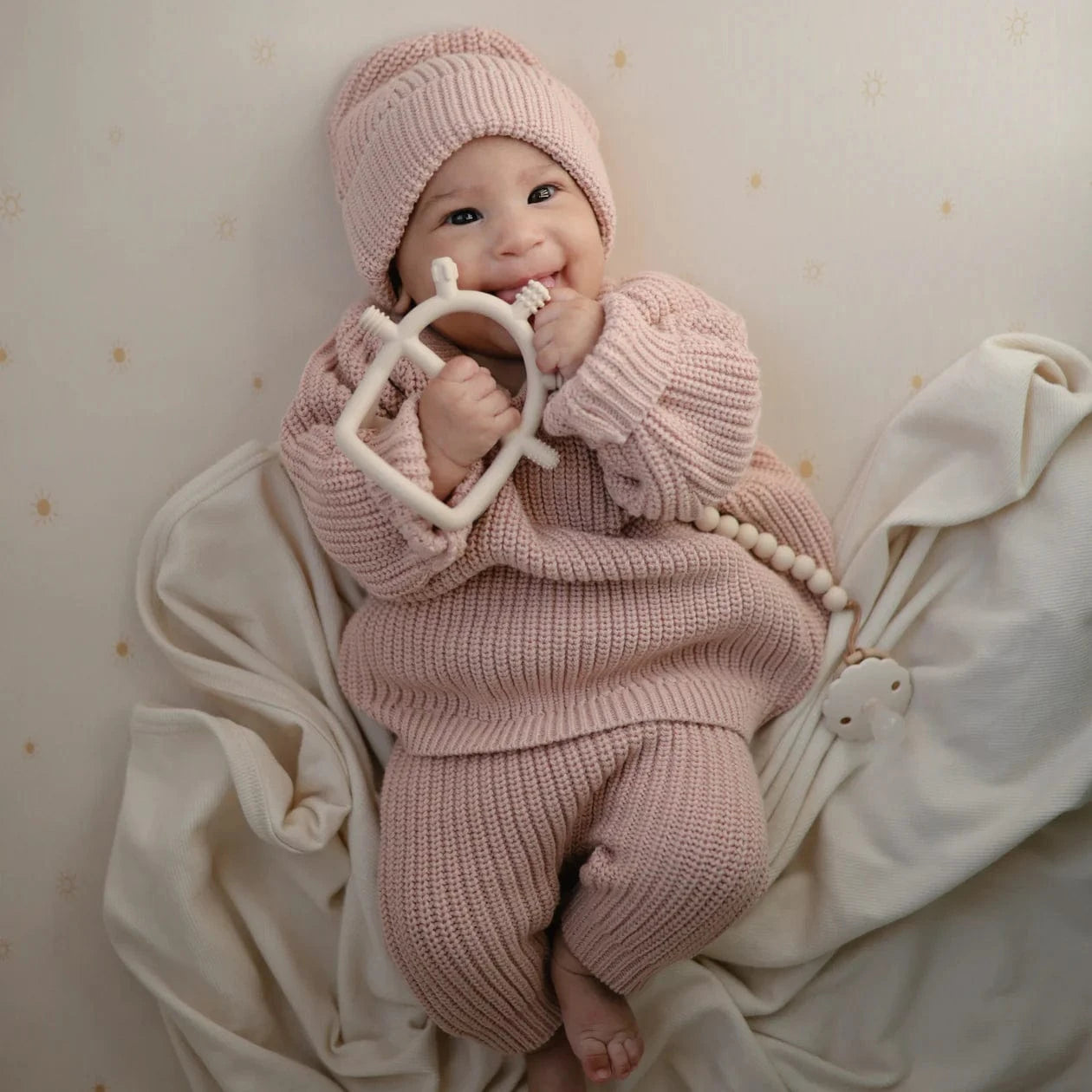 No-Drop Sensory Teether Blush Mushie Lil Tulips