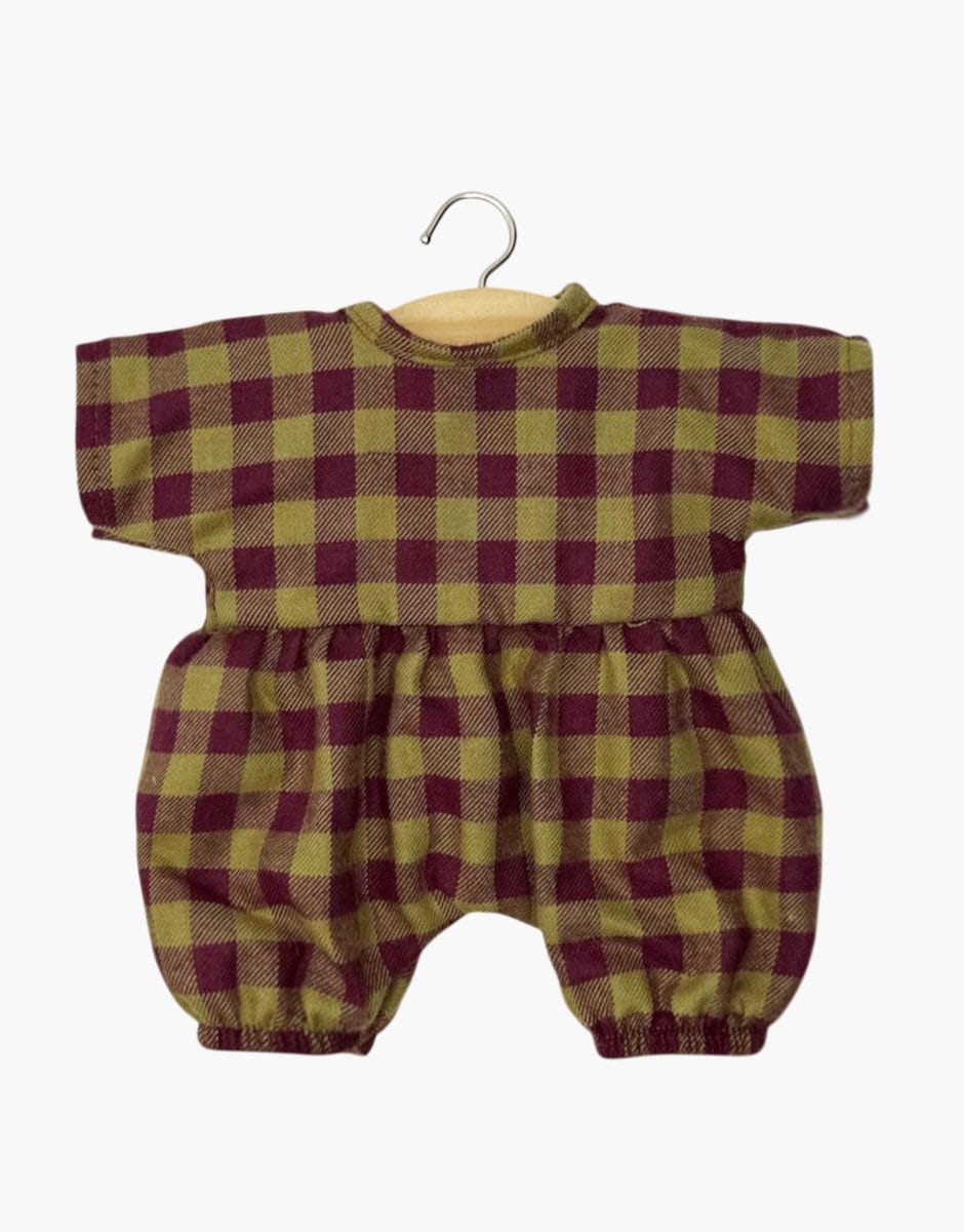 Noa Romper - Olive/Burgundy Gingham Flannel - Babies 28 cm Minikane Lil Tulips