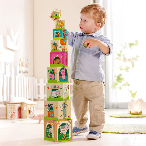 On the Farm Cardboard Stacking & Nesting Cubes haba Lil Tulips