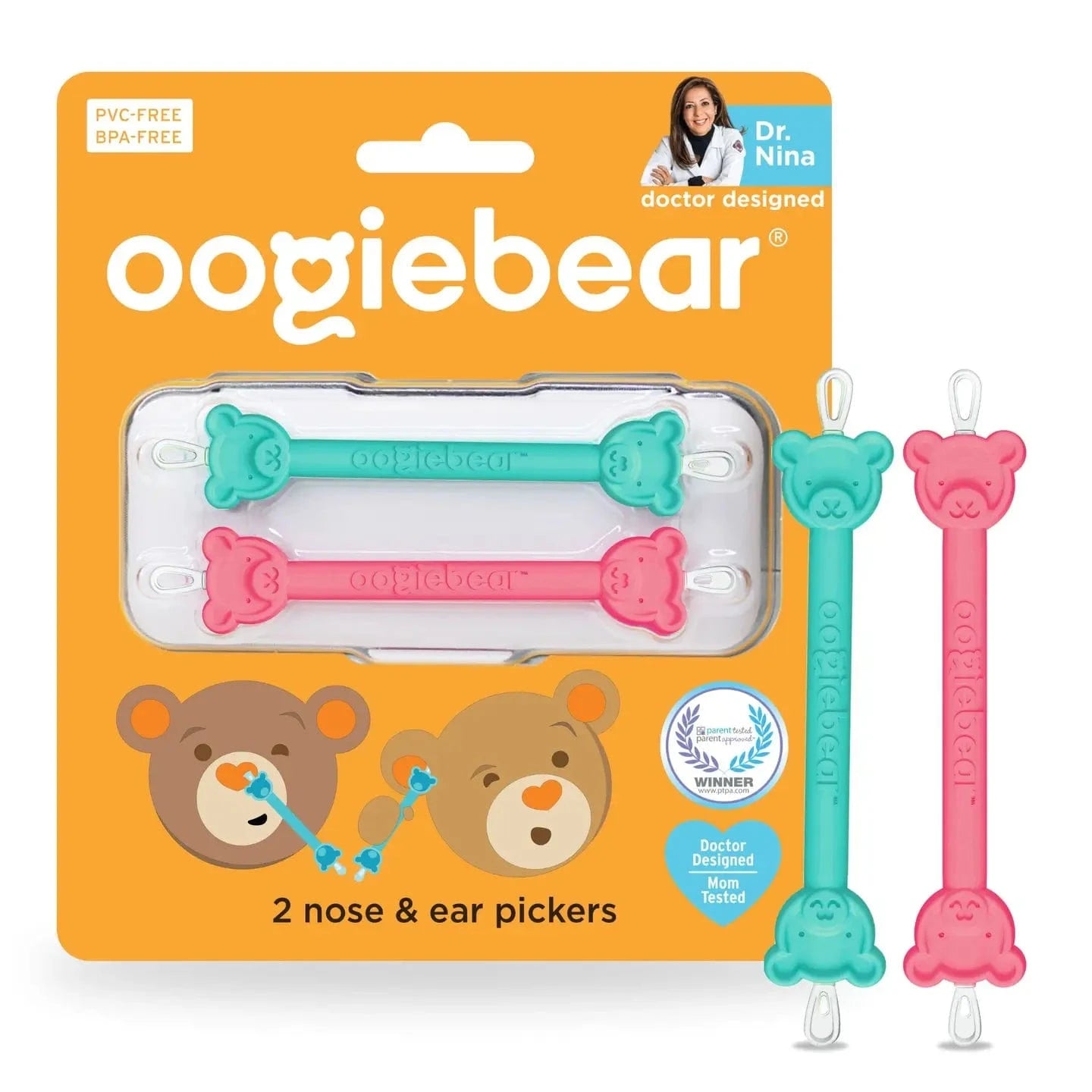 oogiebear - Baby Booger and Ear Wax Picker - Raspberry and Seafoam (2-pack) oogiebear Lil Tulips