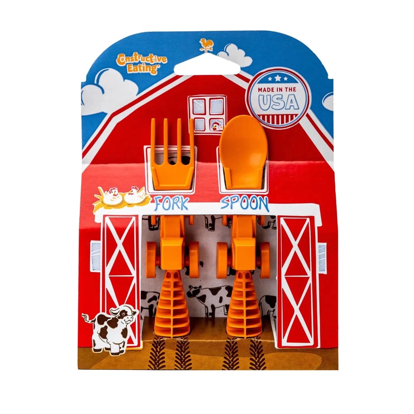 Orange Tractor Utensils SET Constructive Eating Lil Tulips