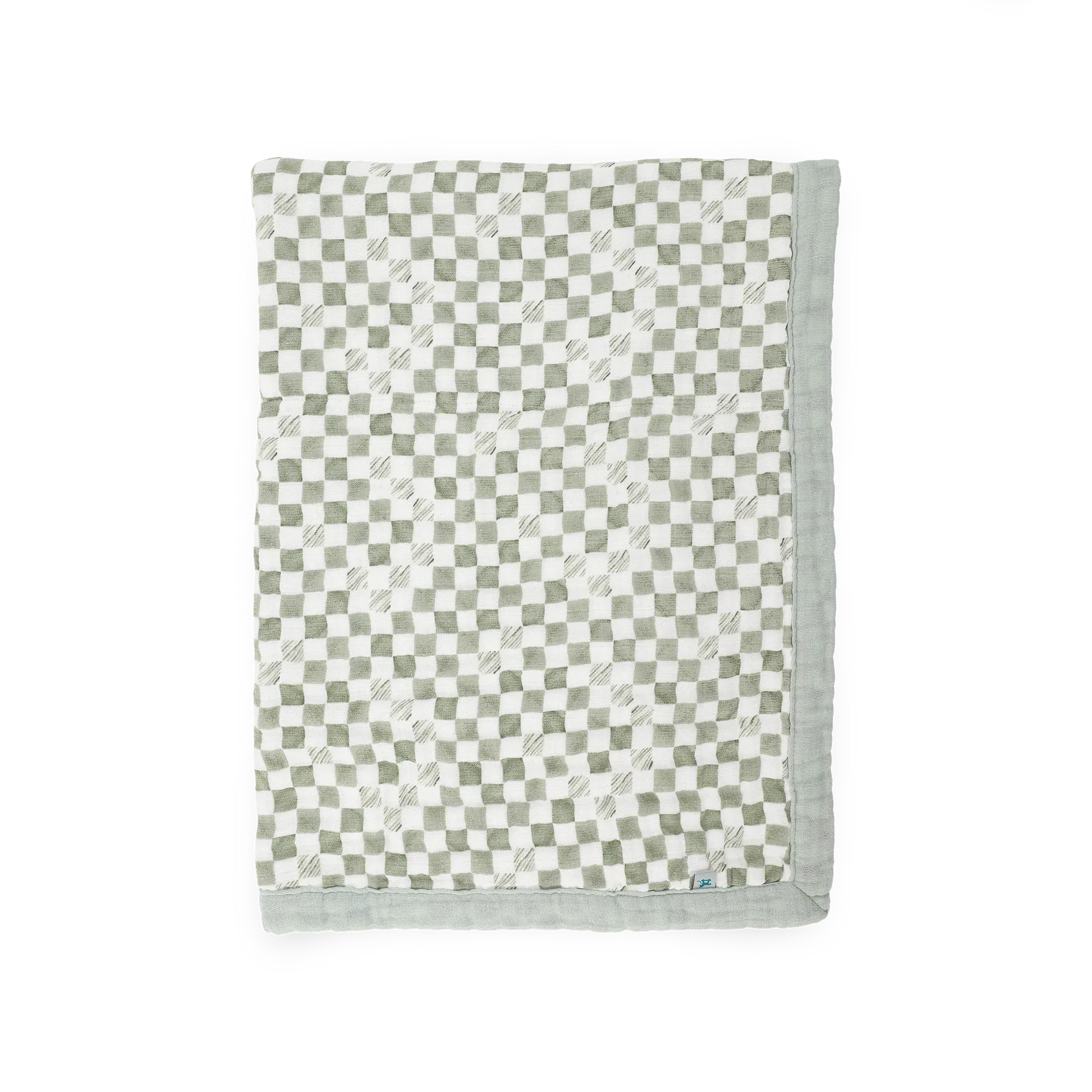 Organic Cotton Muslin Baby Quilt - Green Checker Little Unicorn Lil Tulips