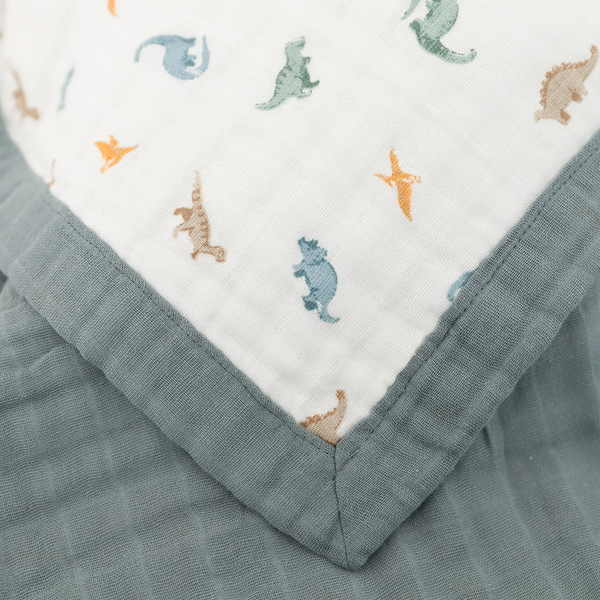Organic Cotton Muslin Baby Quilt - Little Dino Little Unicorn Lil Tulips