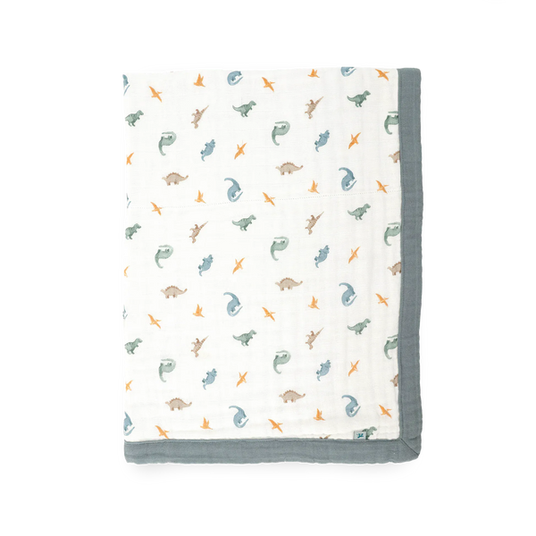 Organic Cotton Muslin Baby Quilt - Little Dino Little Unicorn Lil Tulips