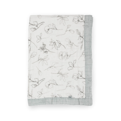 Organic Cotton Muslin Baby Quilt - Pencil Floral Little Unicorn Lil Tulips