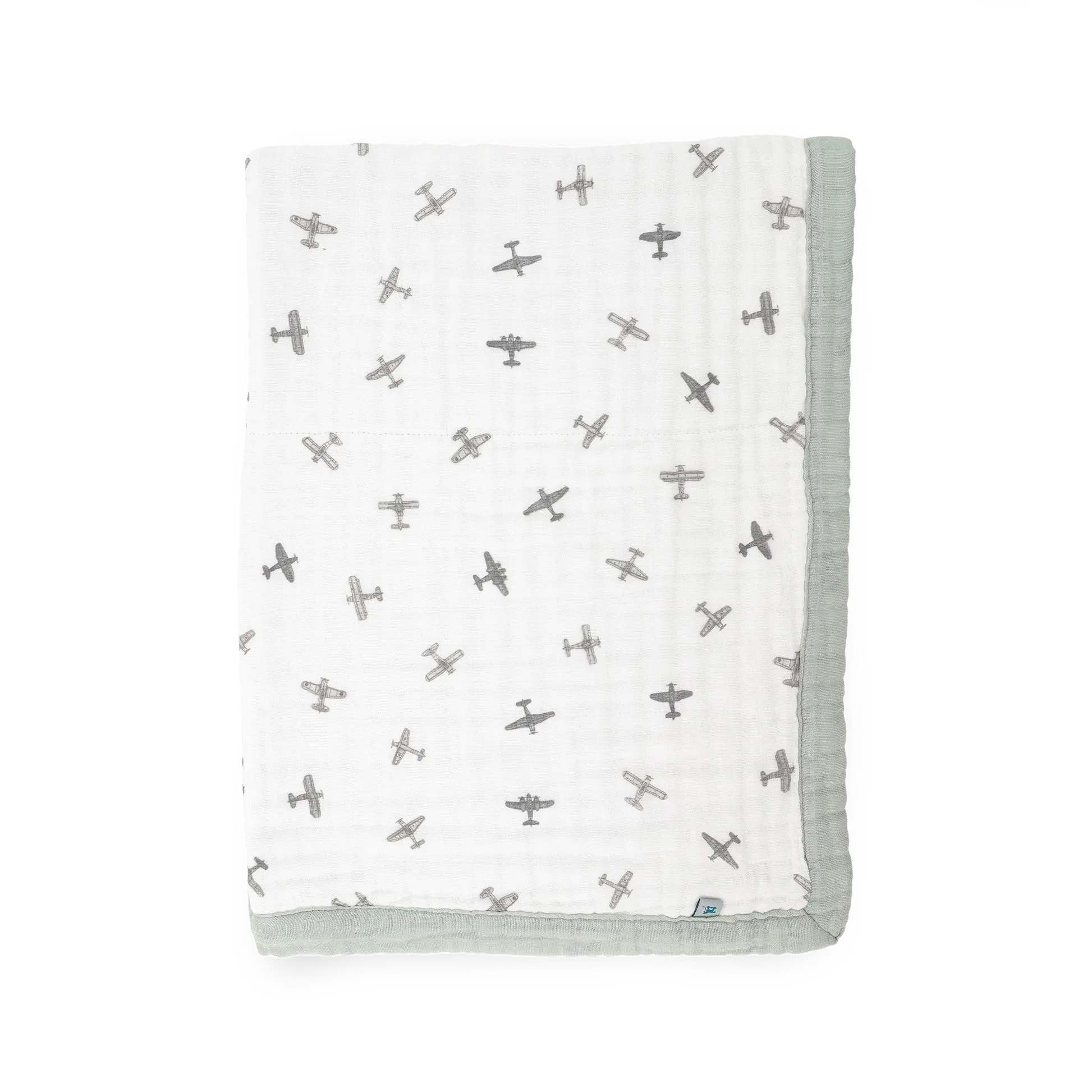 Organic Cotton Muslin Baby Quilt - Pewter Planes Little Unicorn Lil Tulips