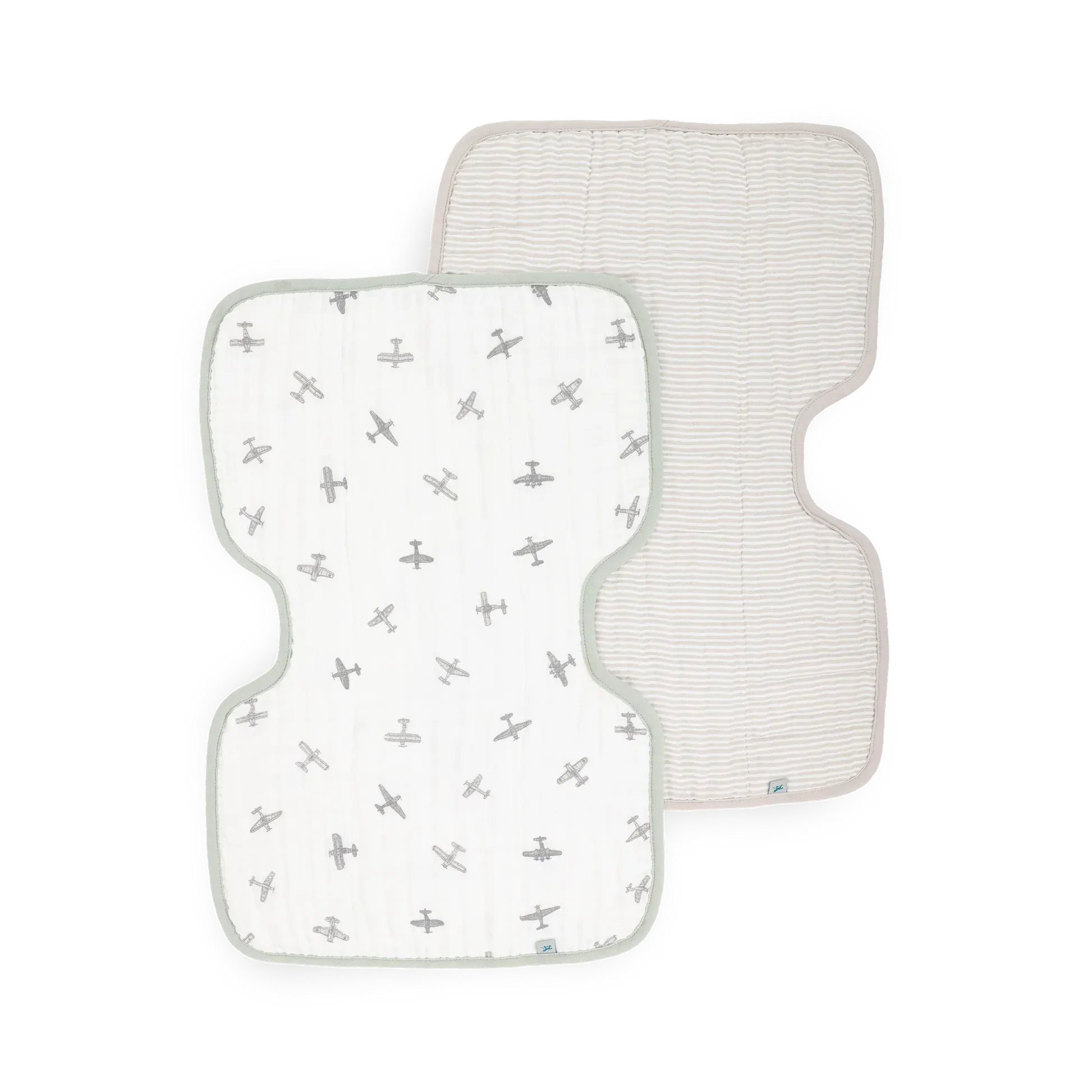 Organic Cotton Muslin Burp Cloth 2 Pack - Pewter Planes + Sand Stripe Little Unicorn Lil Tulips