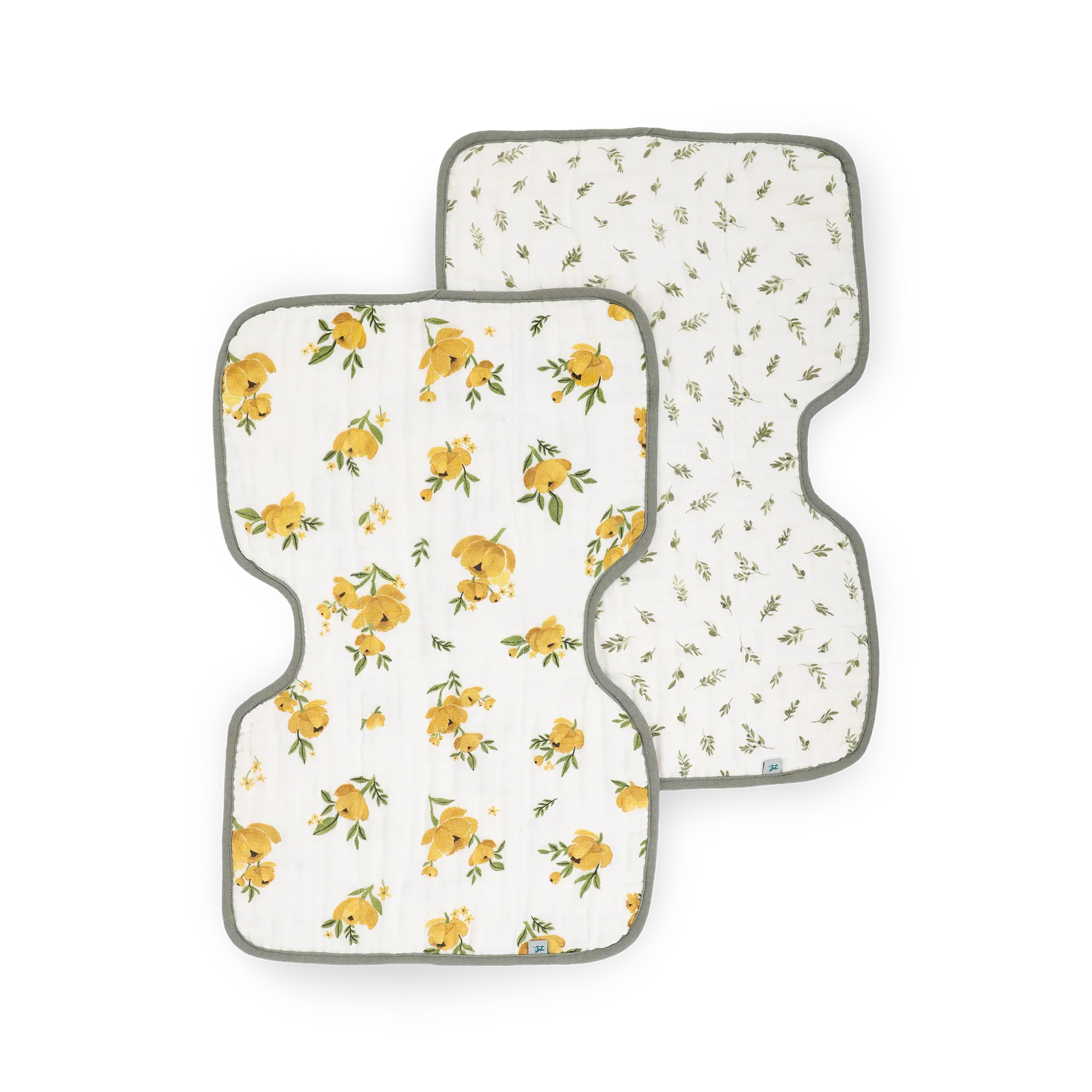 Organic Cotton Muslin Burp Cloth 2 Pack - Yellow Roses + Olive Branch Little Unicorn Lil Tulips