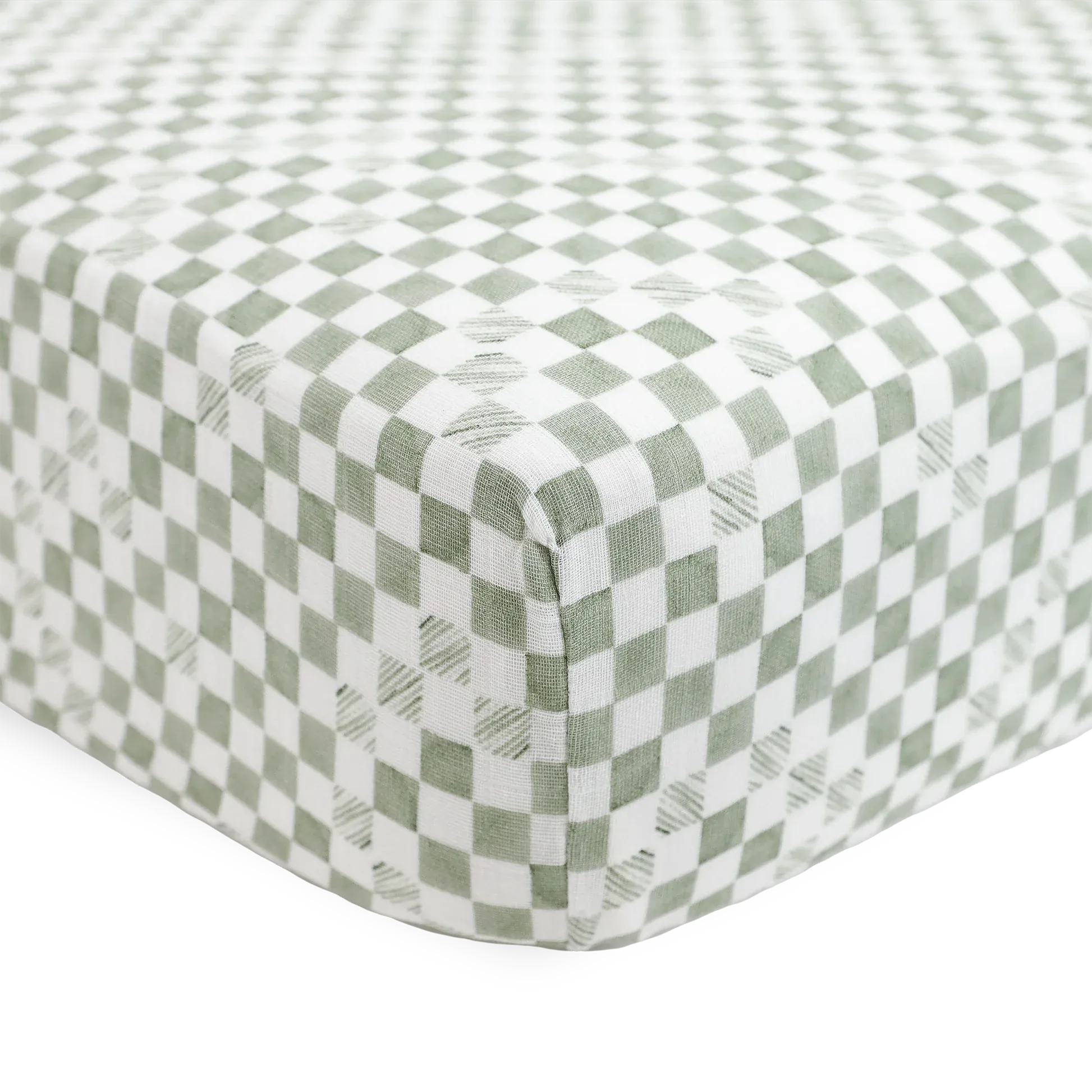 Organic Cotton Muslin Crib Sheet - Green Checker Little Unicorn Lil Tulips