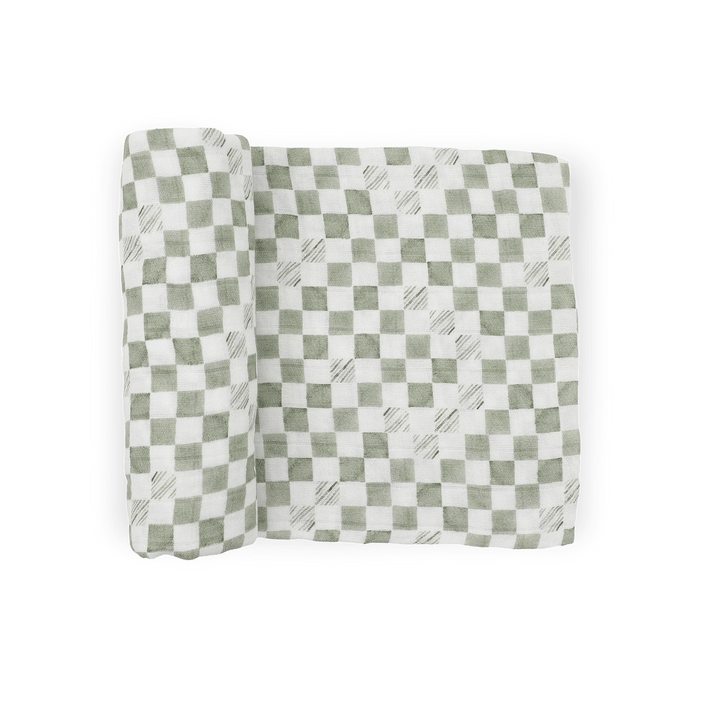 Organic Cotton Muslin Swaddle Blanket - Green Checker Little Unicorn Lil Tulips