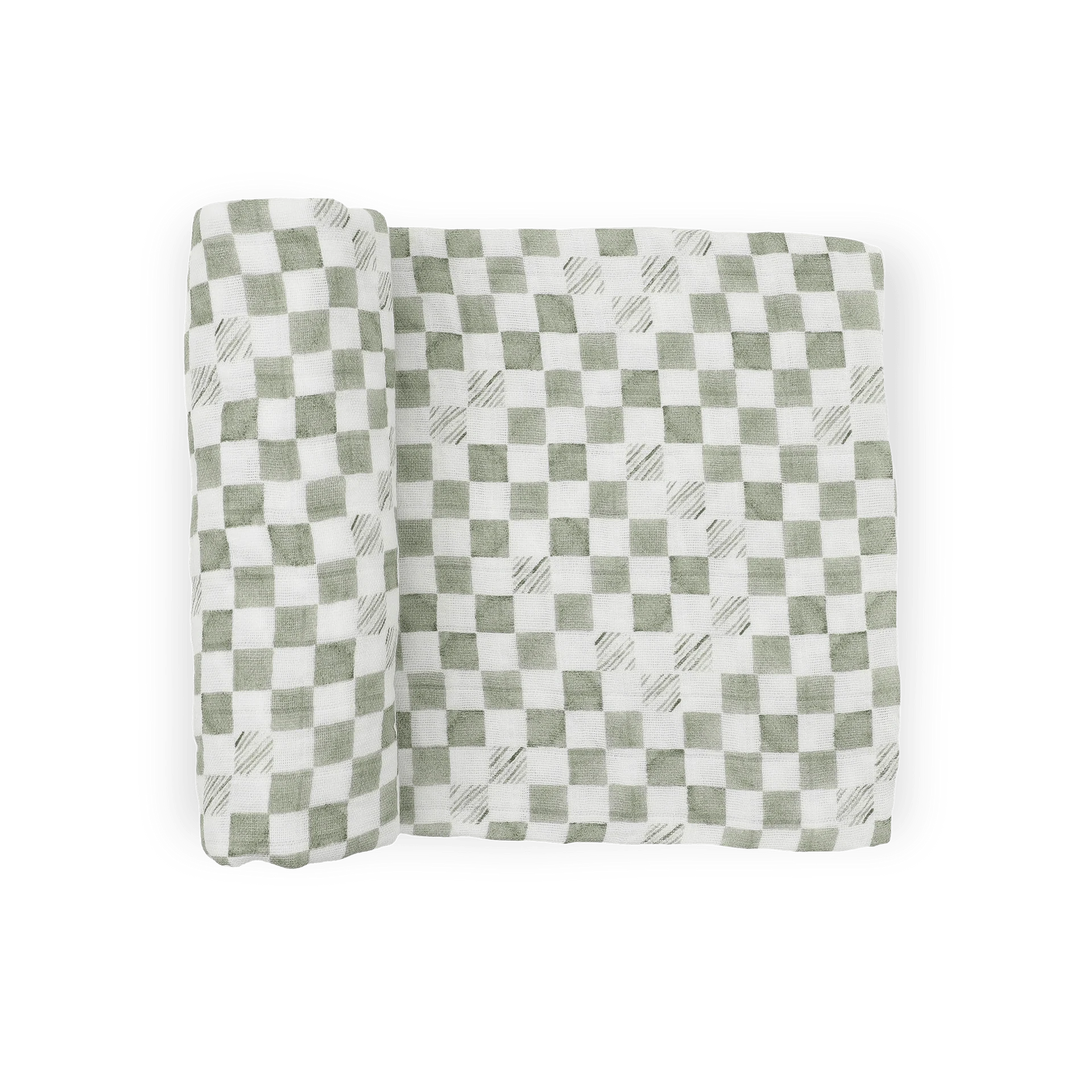 Organic Cotton Muslin Swaddle Blanket - Green Checker Little Unicorn Lil Tulips