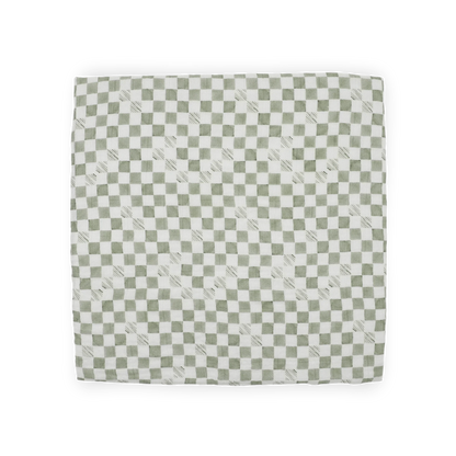 Organic Cotton Muslin Swaddle Blanket - Green Checker Little Unicorn Lil Tulips