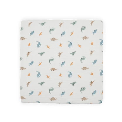 Organic Cotton Muslin Swaddle Blanket - Little Dino Little Unicorn Lil Tulips