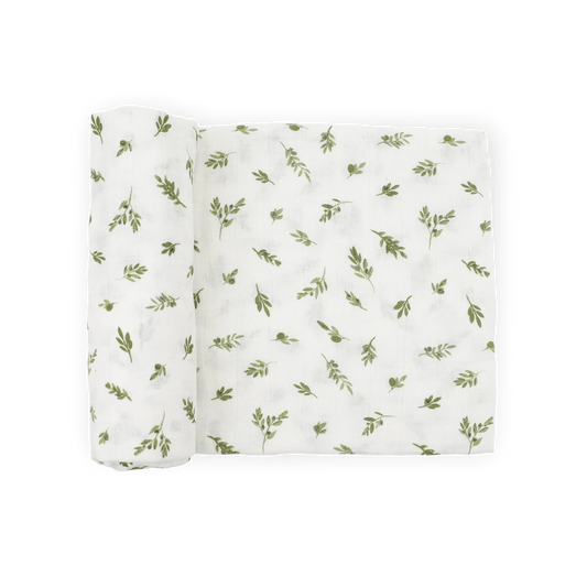 Organic Cotton Muslin Swaddle Blanket - Olive Branch Little Unicorn Lil Tulips