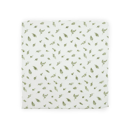 Organic Cotton Muslin Swaddle Blanket - Olive Branch Little Unicorn Lil Tulips