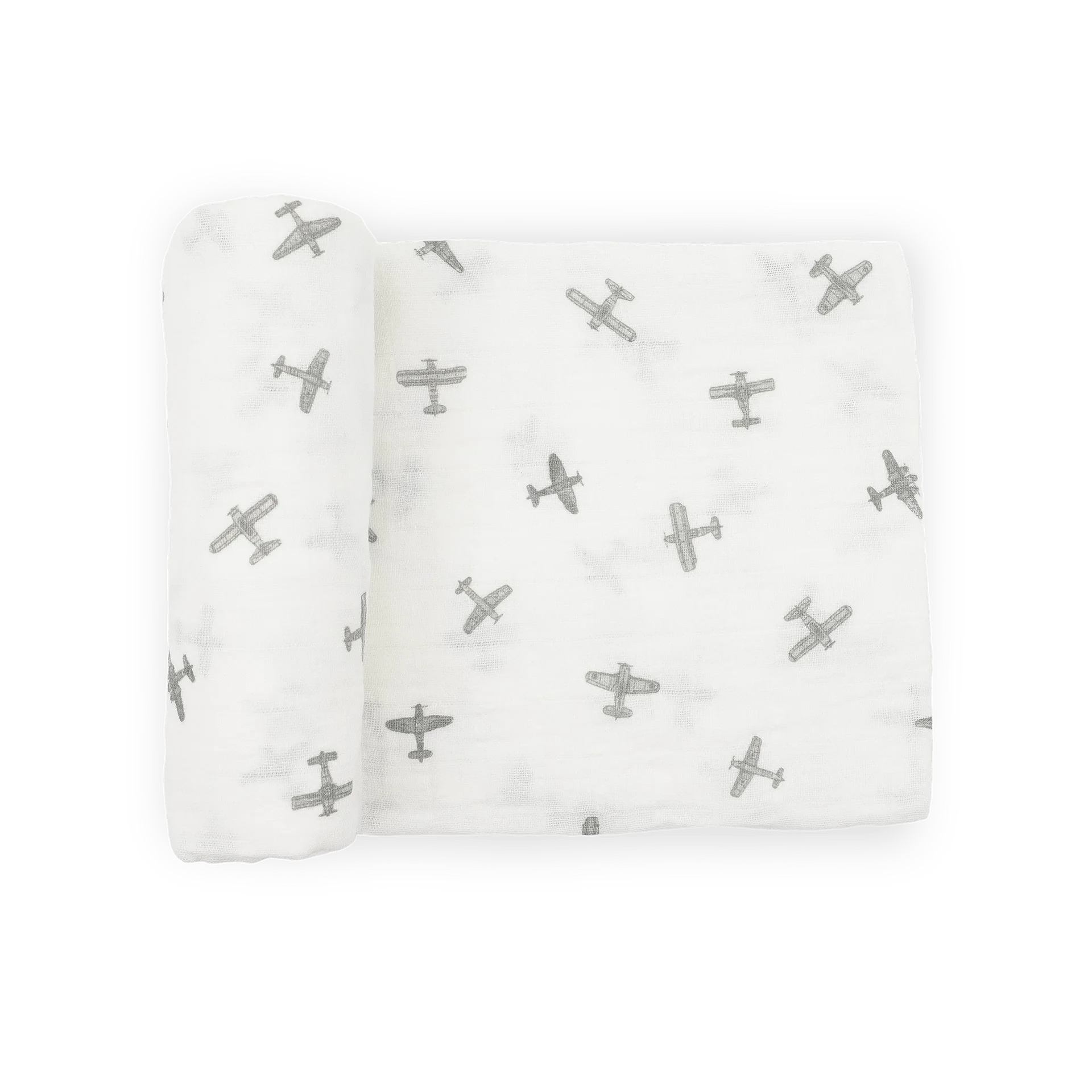 Organic Cotton Muslin Swaddle Blanket - Pewter Planes Little Unicorn Lil Tulips