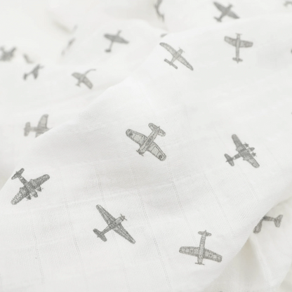 Organic Cotton Muslin Swaddle Blanket - Pewter Planes Little Unicorn Lil Tulips