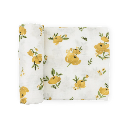 Organic Cotton Muslin Swaddle Blanket - Yellow Roses Little Unicorn Lil Tulips
