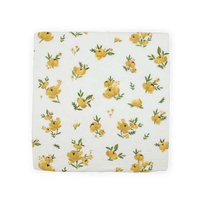 Organic Cotton Muslin Swaddle Blanket - Yellow Roses Little Unicorn Lil Tulips