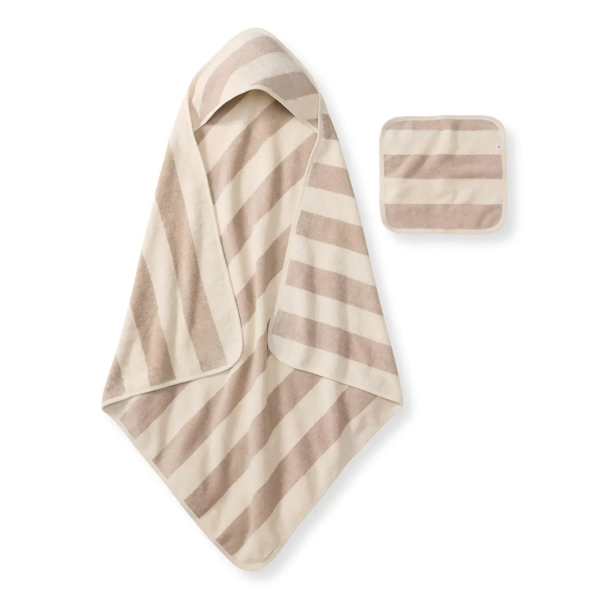 Organic Cotton Rugby Stripe Woven Terry Towel & Washcloth Set - Oat Burt's Bees Baby Lil Tulips
