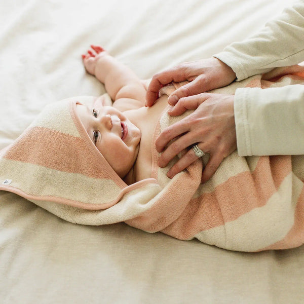 Organic Cotton Rugby Stripe Woven Terry Towel & Washcloth Set -  Pink Sand Burt's Bees Baby Lil Tulips